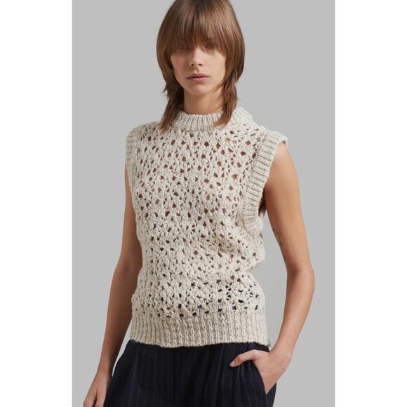 AMOMENTO Crochet Sleeveless Knit Sweater in Oatmeal Cream Size Small - Picture 8 of 9